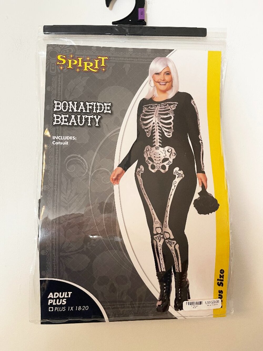 Spirit Halloween Bonafide Beauty Skeleton Catsuit Costume Plus 1X 18-20